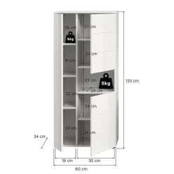 Hioshop Vira badkamerkast 3 deuren 1 vak wit hoogglans- wit