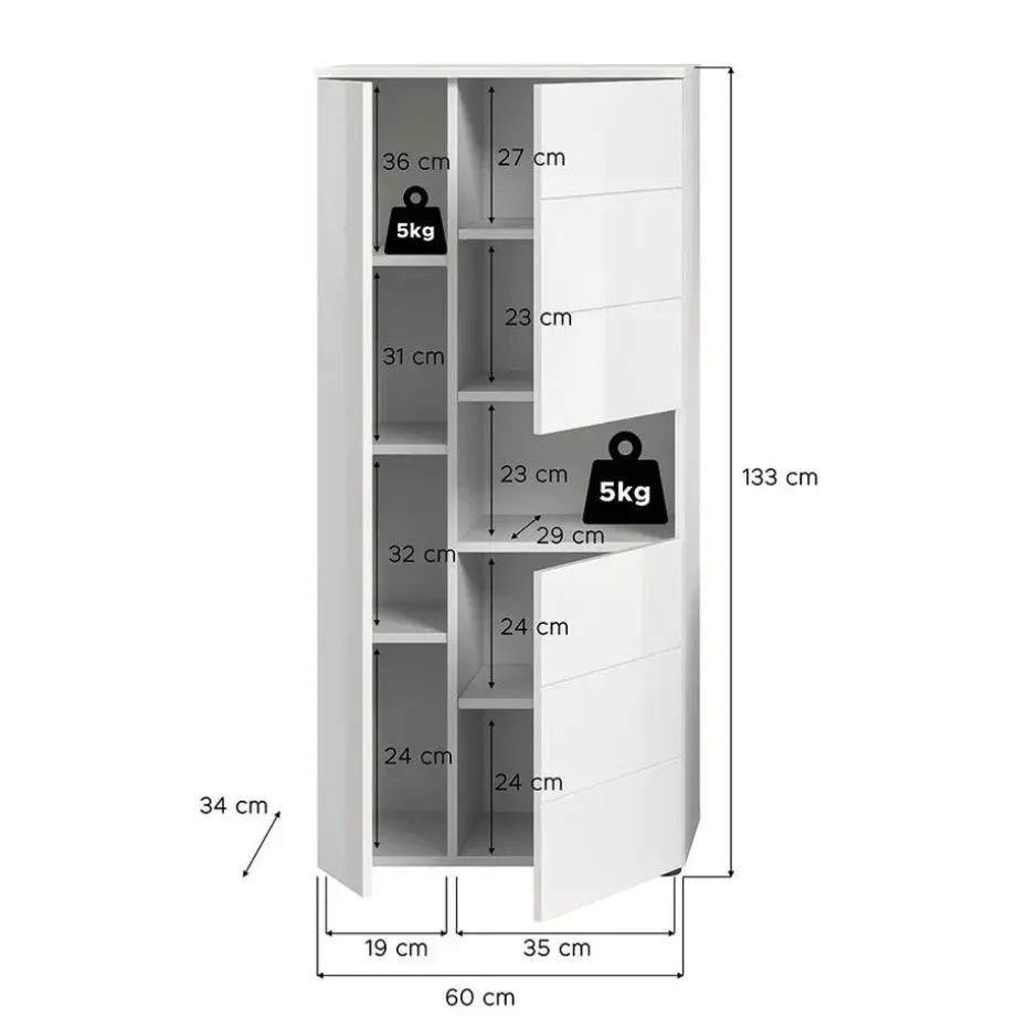 Hioshop Vira badkamerkast 3 deuren 1 vak wit hoogglans- wit