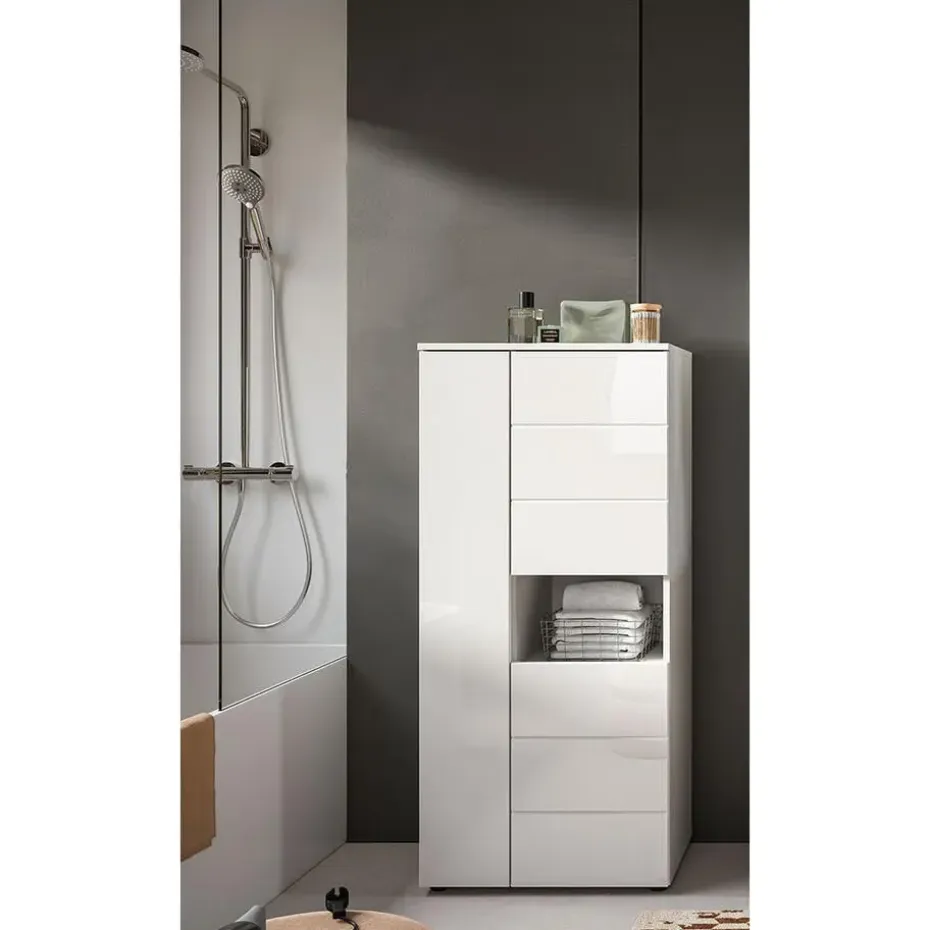 Hioshop Vira badkamerkast 3 deuren 1 vak wit hoogglans- wit