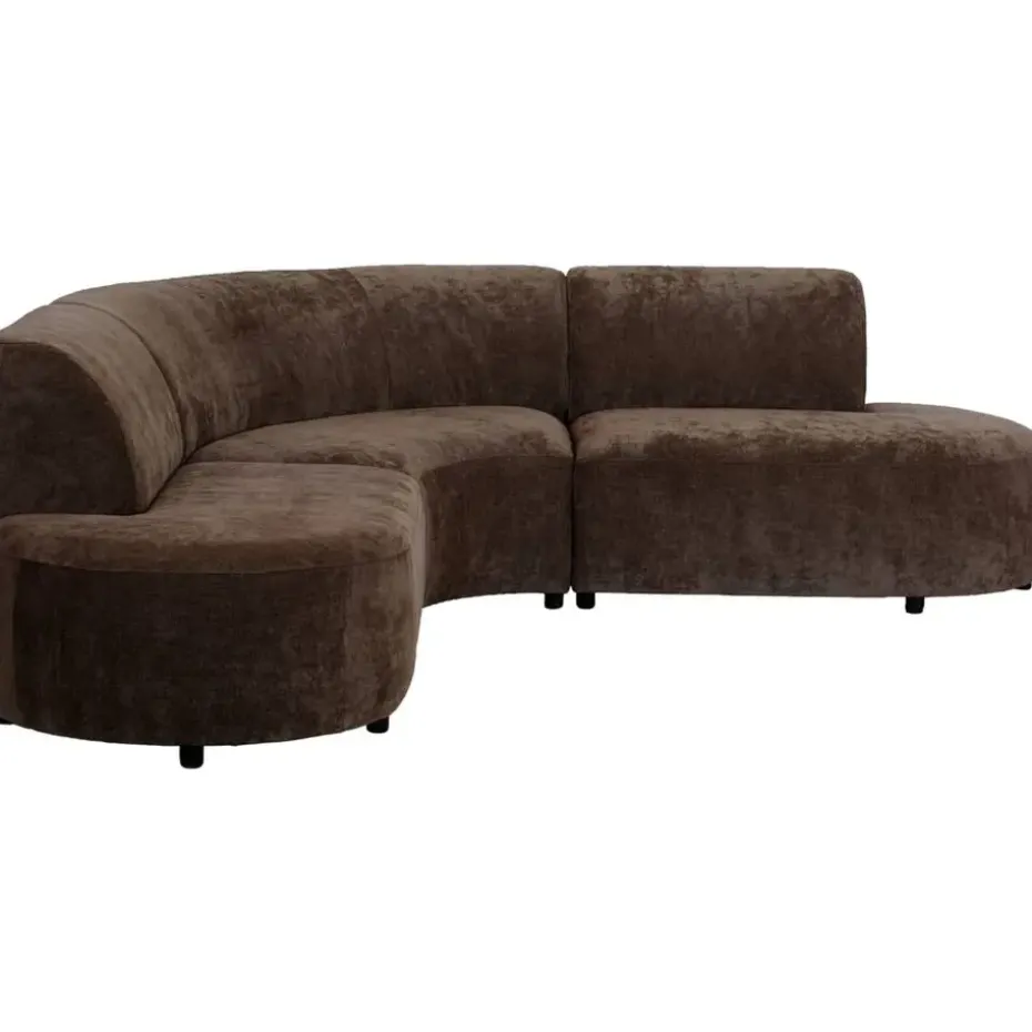 Hoekbank Luna rond - stof Rebel - bruin