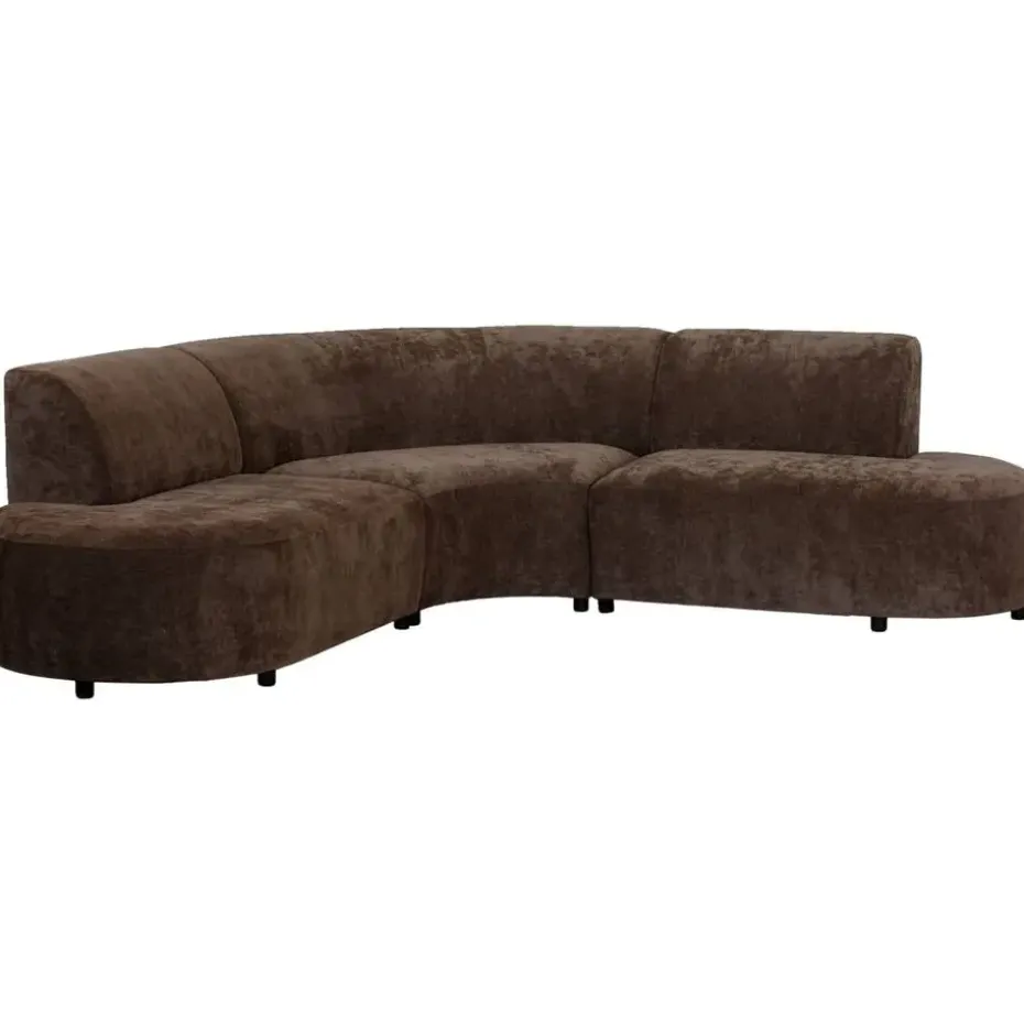 Hoekbank Luna rond - stof Rebel - bruin