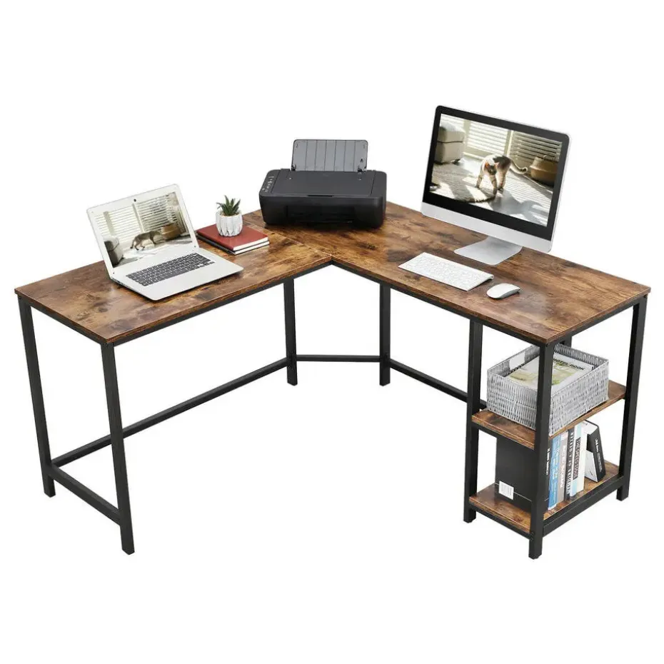 Hoekbureau - vintage - 2 legplanken - 138x76x138 cm - vintage bruin