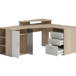 Hoekbureau Efford met opbergruimte - eik/wit