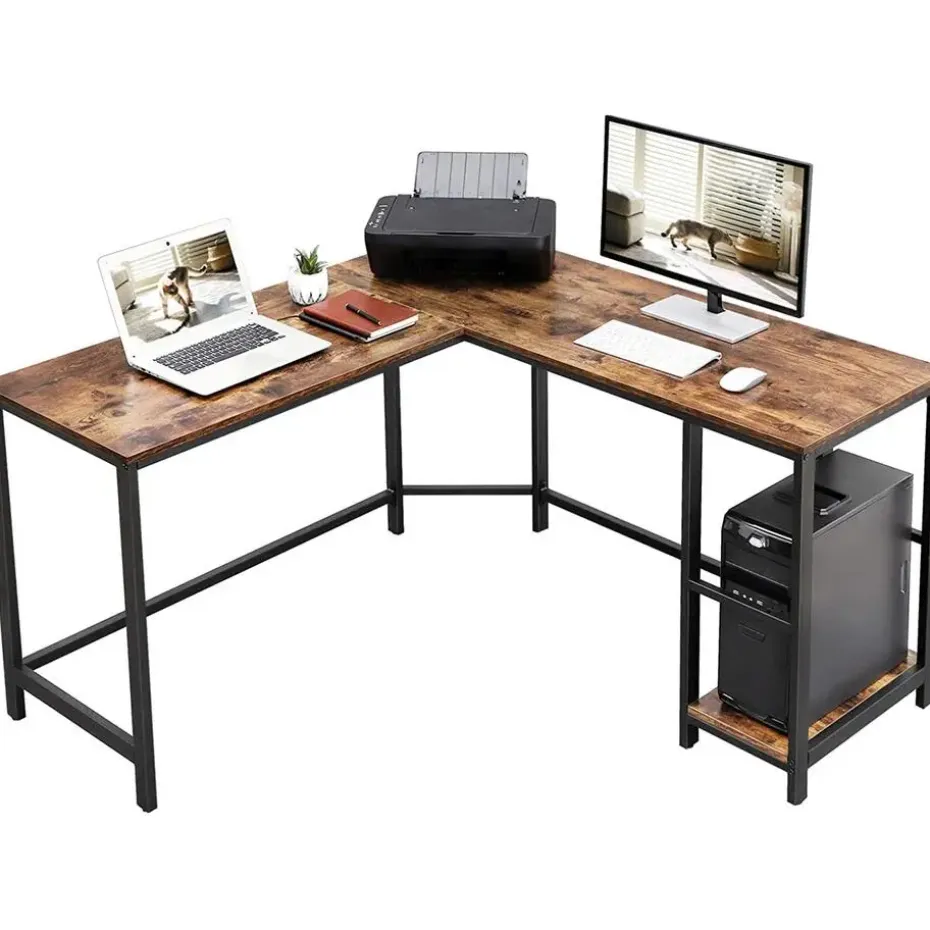 Hoekbureau Fabrice 138cm 2 legplanken - rustiek bruin/zwart