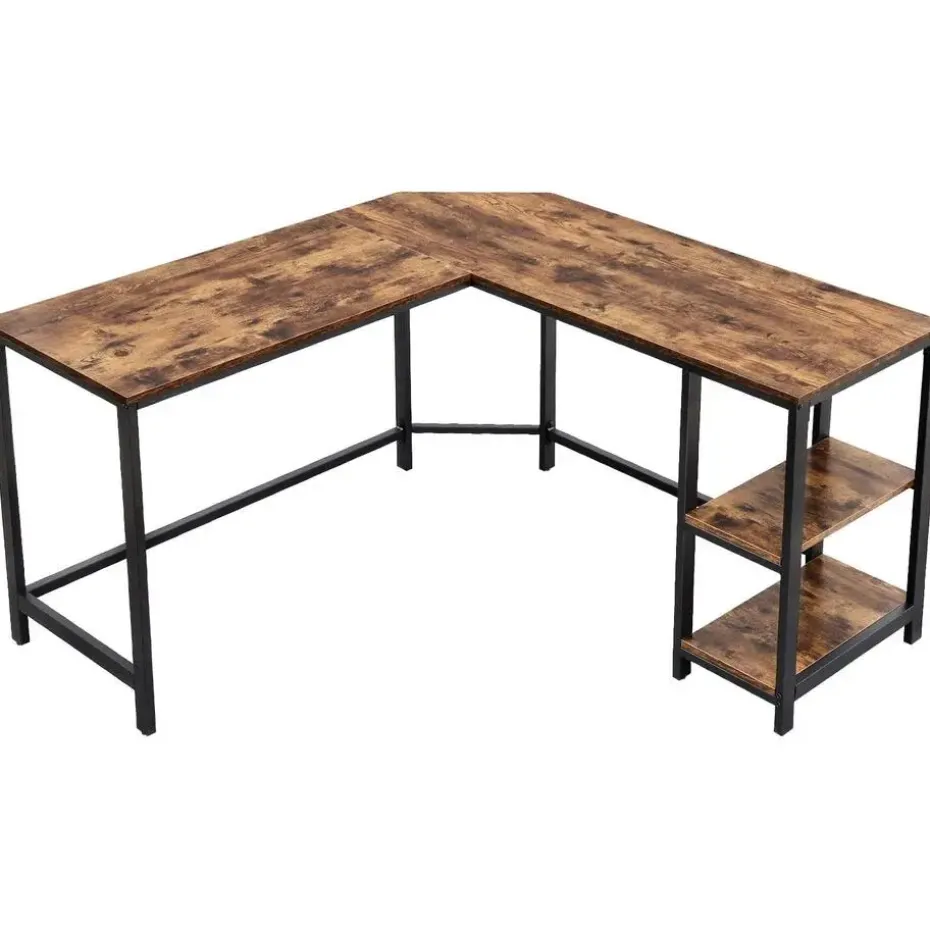 Hoekbureau Fabrice 138cm 2 legplanken - rustiek bruin/zwart