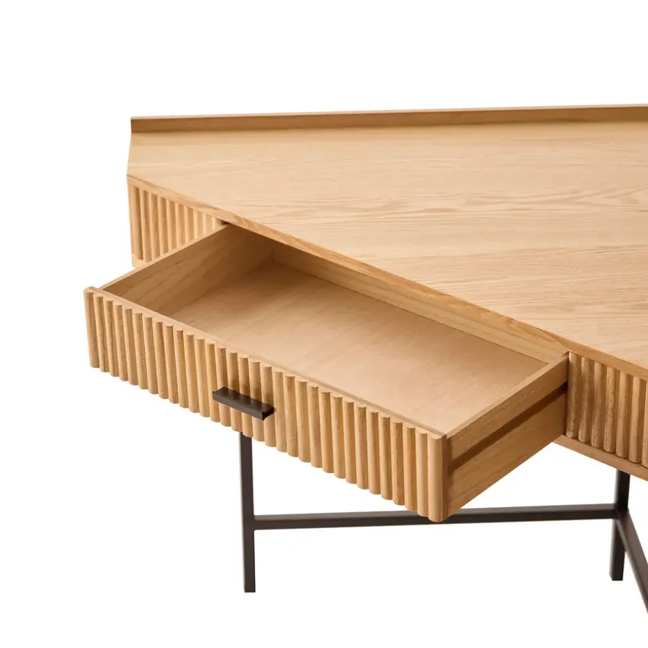 Hoekbureau van hout en metaal met 1 lade