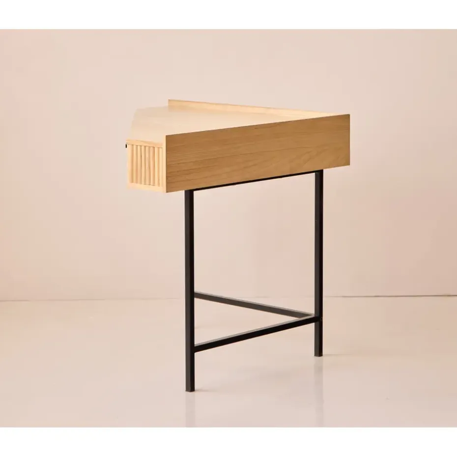 Hoekbureau van hout en metaal met 1 lade