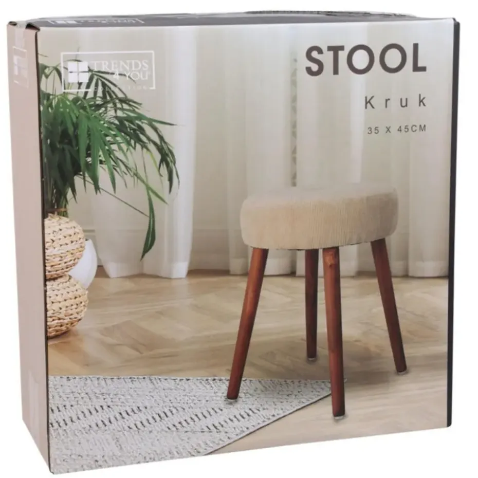 Home & Styling Bijzet krukje - creme wit - hout/stof - 45 cm