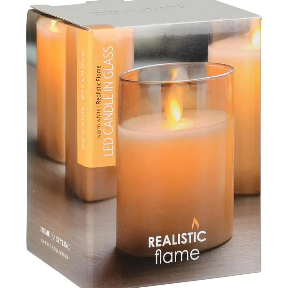Home and Styling LED kaars - in glas - warm wit - D7,5 x H10 cm