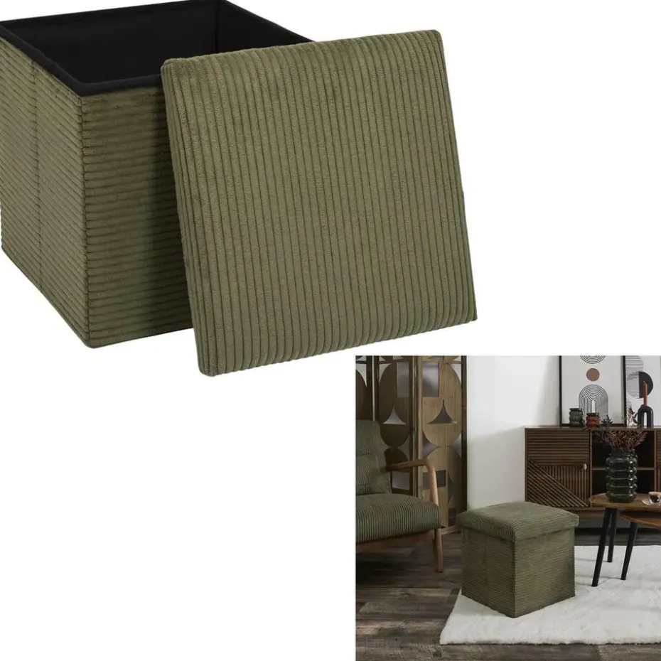 Home Deco - Poefje - opbergbox - rib - groen - 38 x 38cm