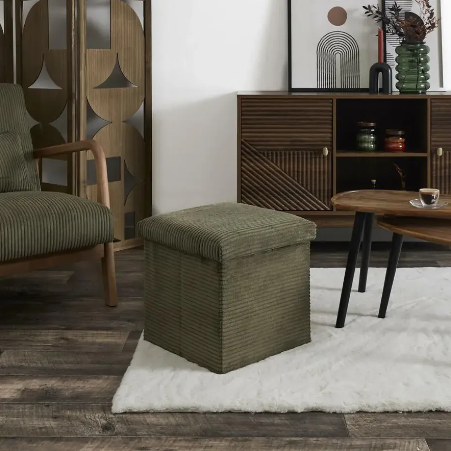 Home Deco - Poefje - opbergbox - rib - groen - 38 x 38cm