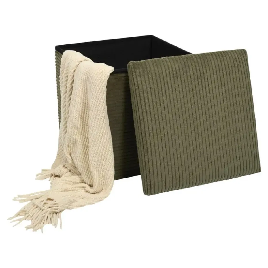 Home Deco - Poefje - opbergbox - rib - groen - 38 x 38cm