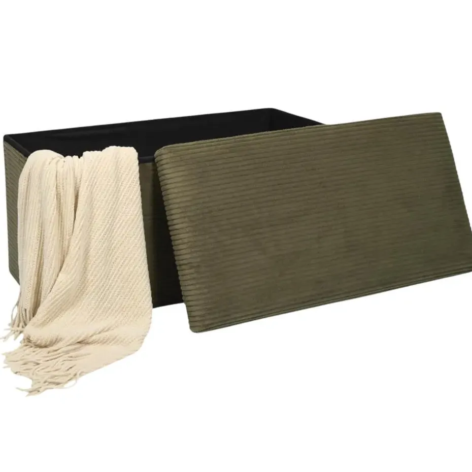Home Deco - Poefje - opbergbox - rib - groen - 38 x 38cm