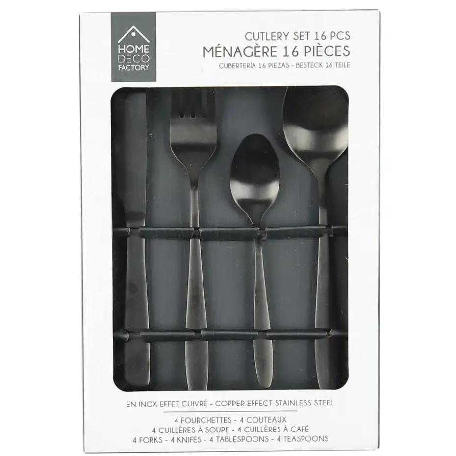 Home Deco Factory Bestekset - 16 delig - zwart - RVS - 4 personen