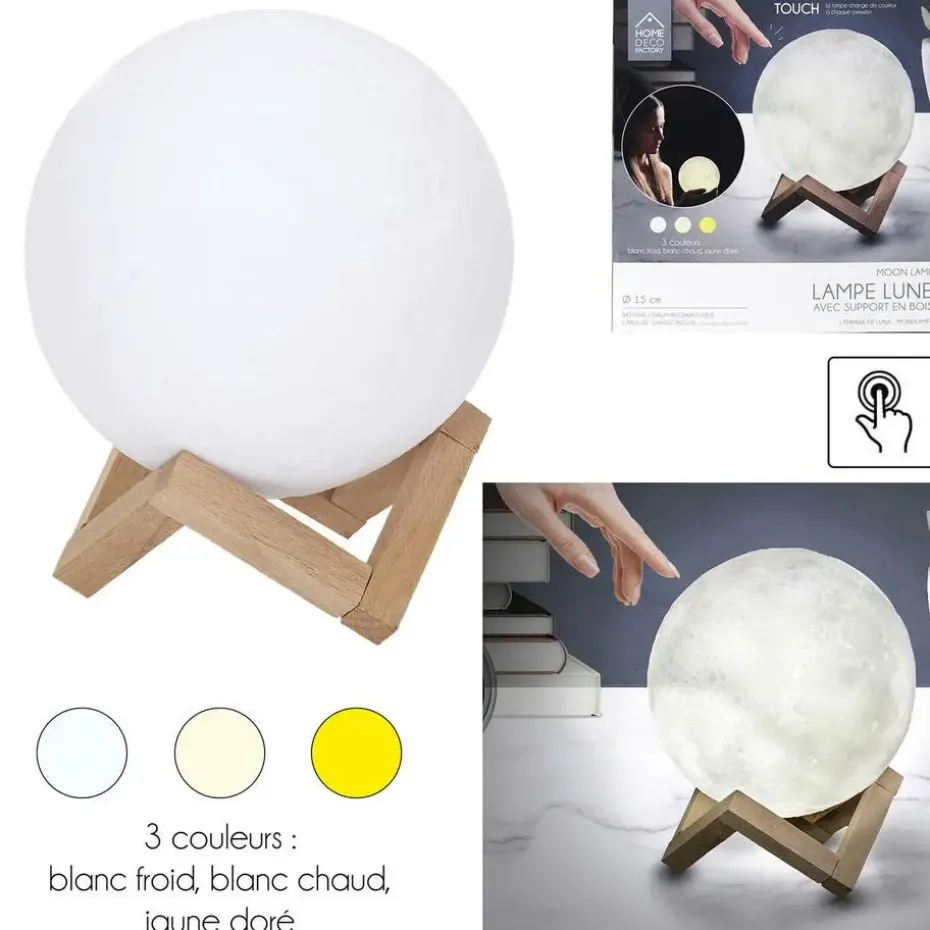Home Deco Factory Maanlamp - met houder - 3D - touch - oplaadbaar