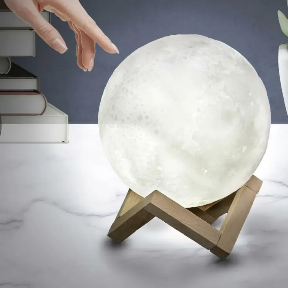 Home Deco Factory Maanlamp - met houder - 3D - touch - oplaadbaar