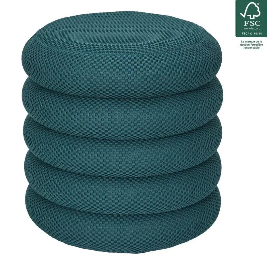 Home Deco Factory Poef/krukje - boucle - petrol - D37 x H44 cm