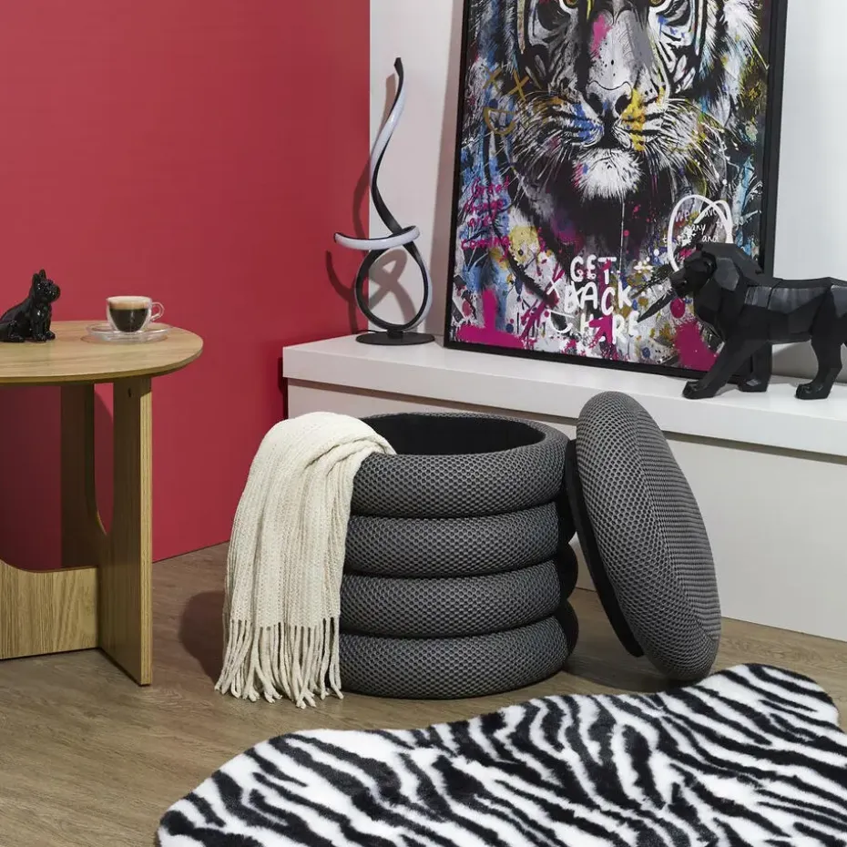 Home Deco Factory Poef/krukje - boucle - grijs - D37 x H44 cm