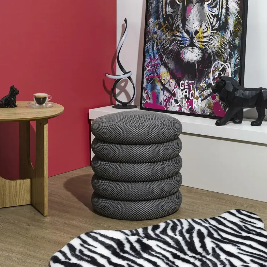 Home Deco Factory Poef/krukje - boucle - grijs - D37 x H44 cm