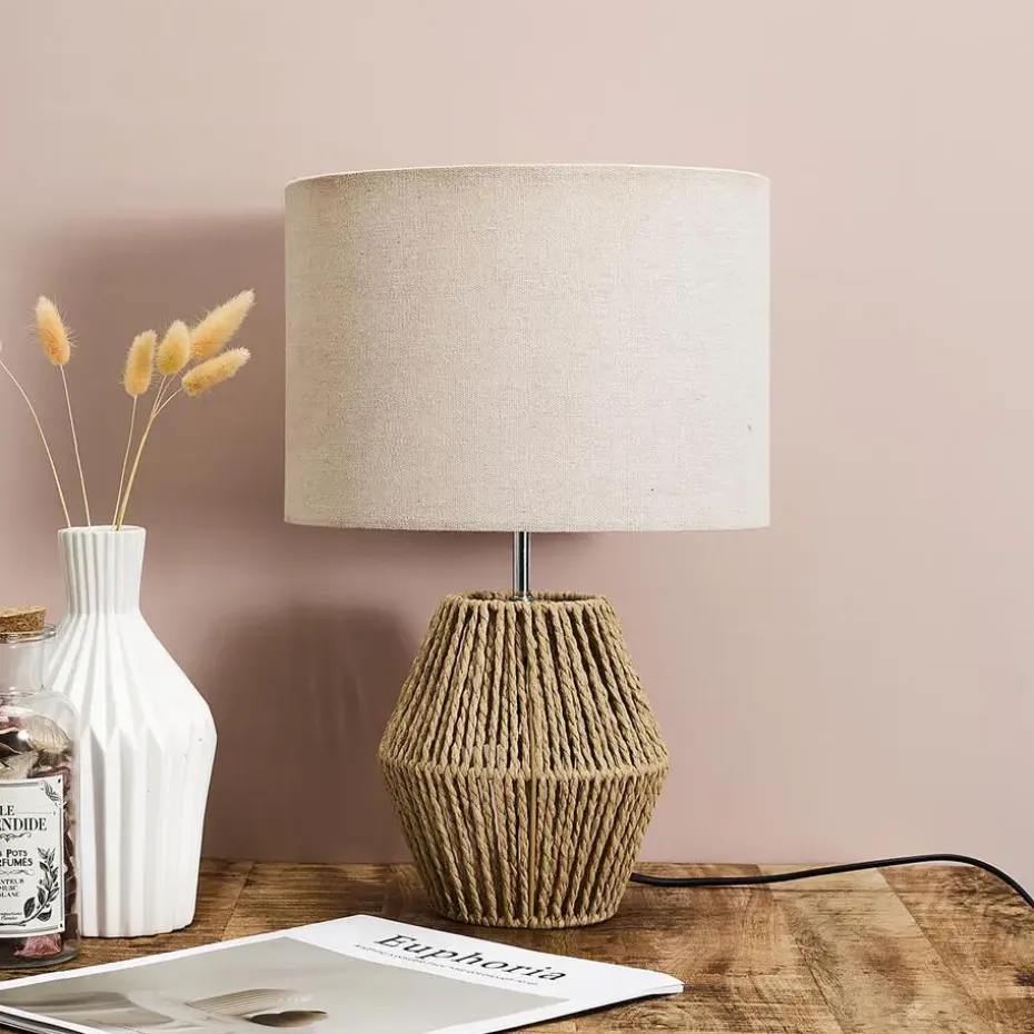 Home deco factory Tafellamp met linnen kap - Boho/ibiza stijl