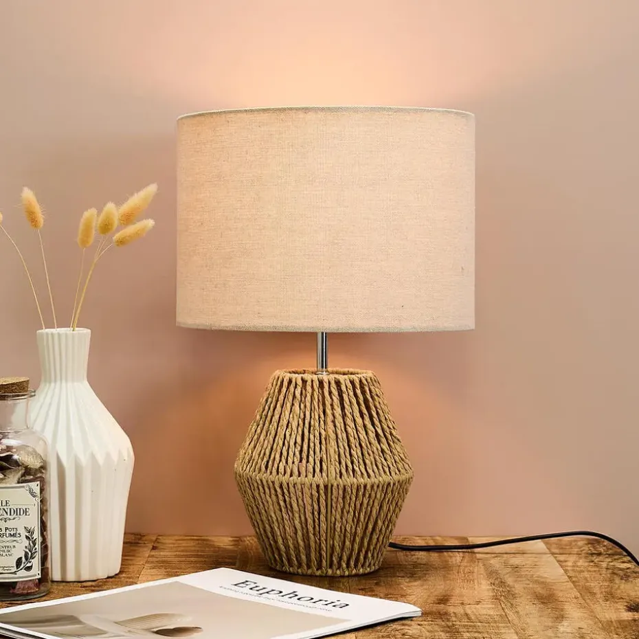 Home deco factory Tafellamp met linnen kap - Boho/ibiza stijl