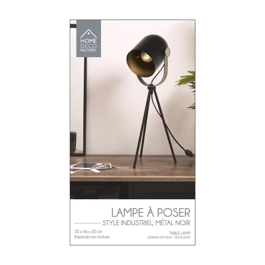 Home deco factory tafellamp industrieel - zwart - H46 cm