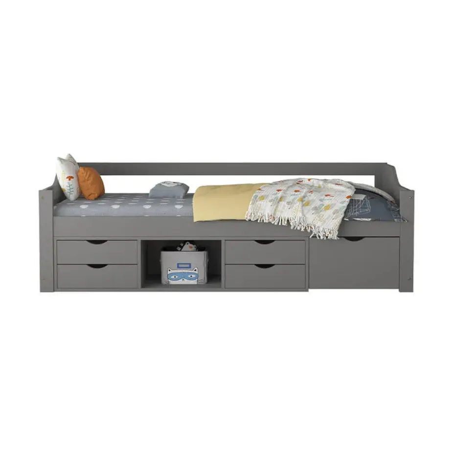 HOME DELUXE COSMOS kinderbed met lades en matras - 90 x 200 cm grijs