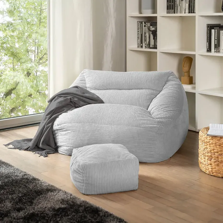 HOME DELUXE zitzak COSY lichtgrijs incl. krukje