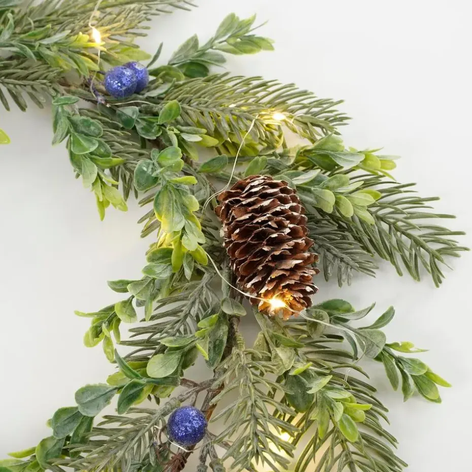 House of Seasons Kerstkrans met LED Verlichting - Ø42 cm - Groen