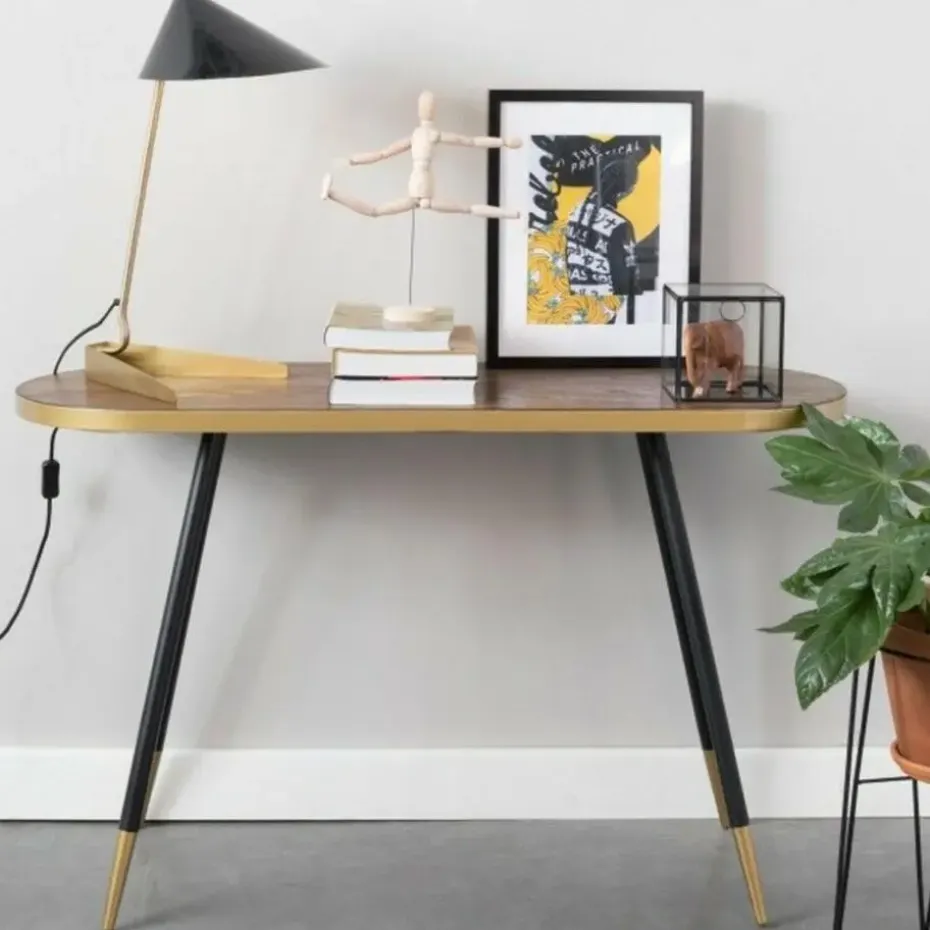 Housecraft Denise Consoletafel/ Wandtafel Hout 121x 91 cm Bruin/ Goud