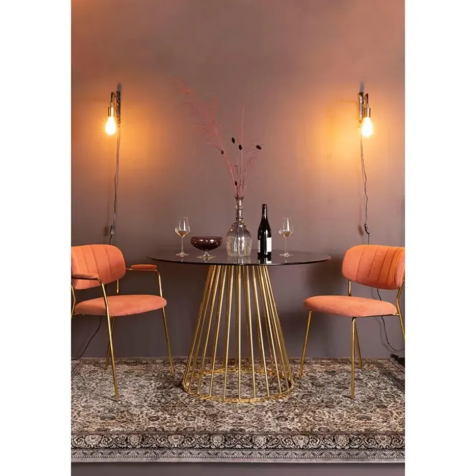 Housecraft Floris Eettafel Rond Glas 110 cm Goud
