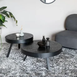 Housecraft Suri Salontafel Rond Hout Teak 70 cm Zwart