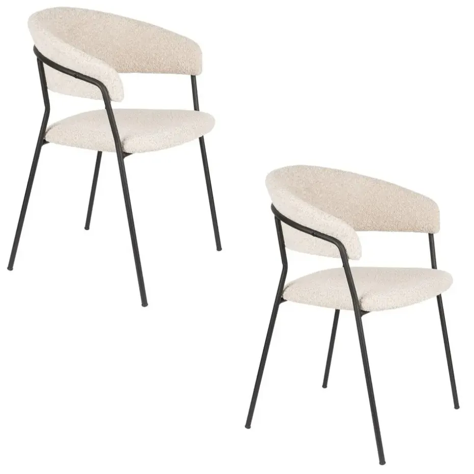 Housecraft Zeri Eetkamerstoelen armleuning Off white/ Zwart - Set van 2