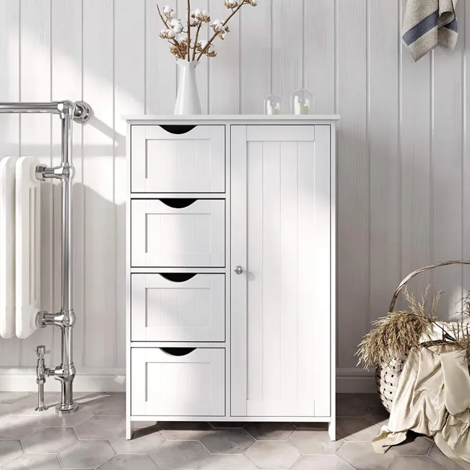 Houten Badkamer Buffet met 4 laden - Vrijstaand - Wit