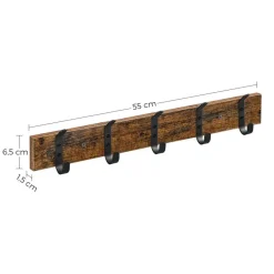 Houten Wandkapstok met 10 Haken - Compacte Muur Kapstok - Vintage Bruin / Zwart