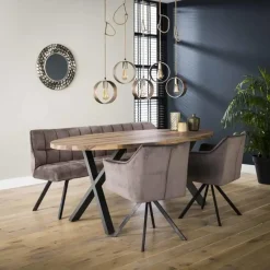 Hoyz - Eetkamerbank Raster - 180cm Breed - 3 Personen - Grijs