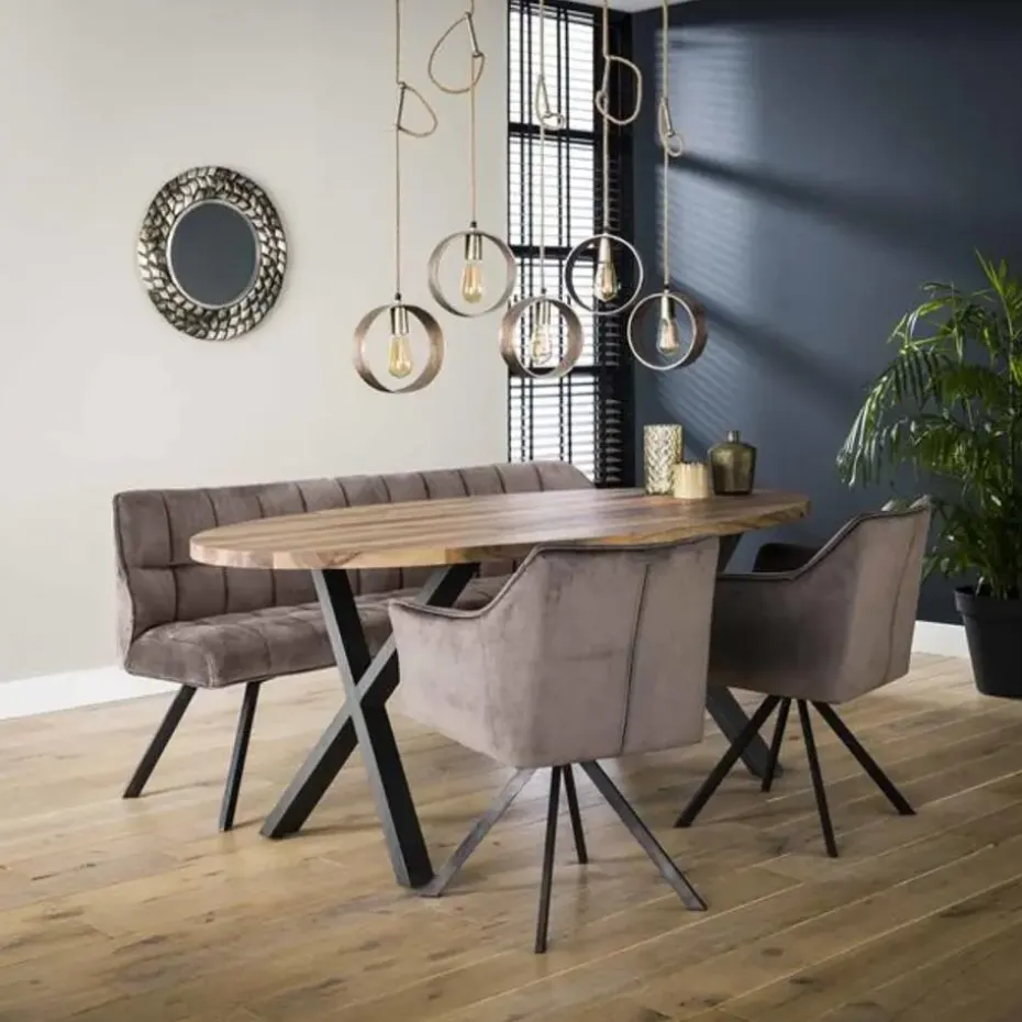 Hoyz - Eetkamerbank Raster - 180cm Breed - 3 Personen - Grijs