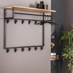 Hoyz - Kapstok Edge Hoog - 12 Haken - Massief Acaciahout - 100x33x80