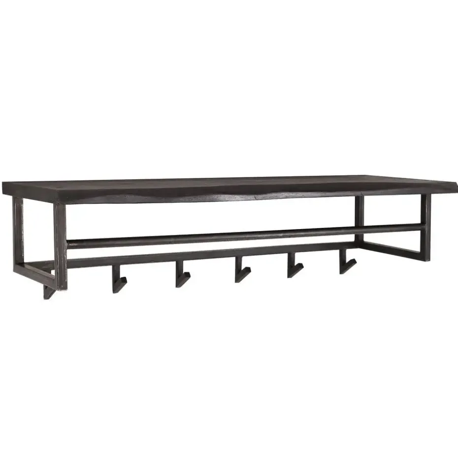 Hoyz - Kapstok Yucon - 6 Haken - Massief Acaciahout - Zwart - 100x30x27
