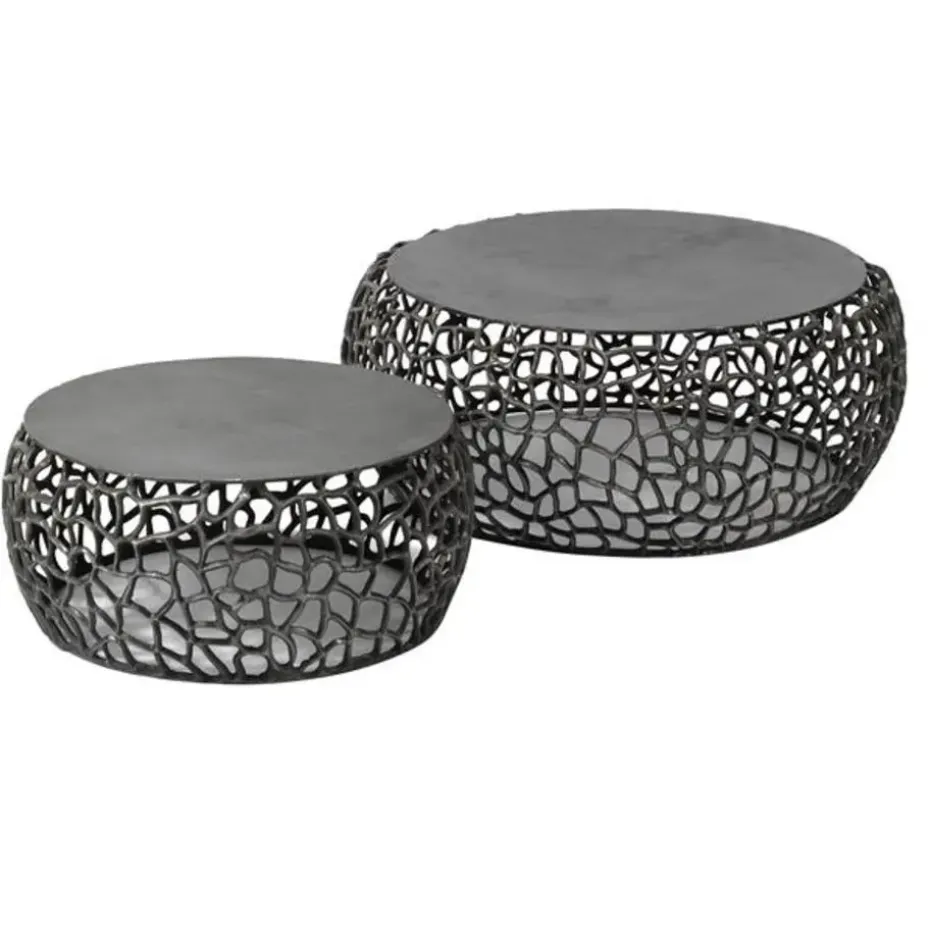 Hoyz - Salontafel Maze - Zwart/Grijs Metaal - Set van 2 - 75x75x30
