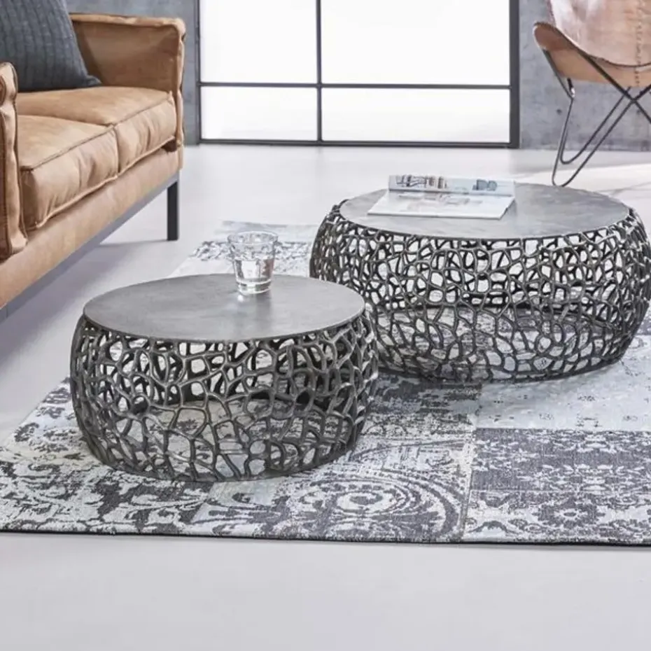 Hoyz - Salontafel Maze - Zwart/Grijs Metaal - Set van 2 - 75x75x30