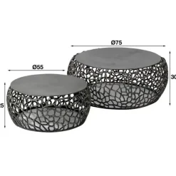 Hoyz - Salontafel Maze - Zwart/Grijs Metaal - Set van 2 - 75x75x30