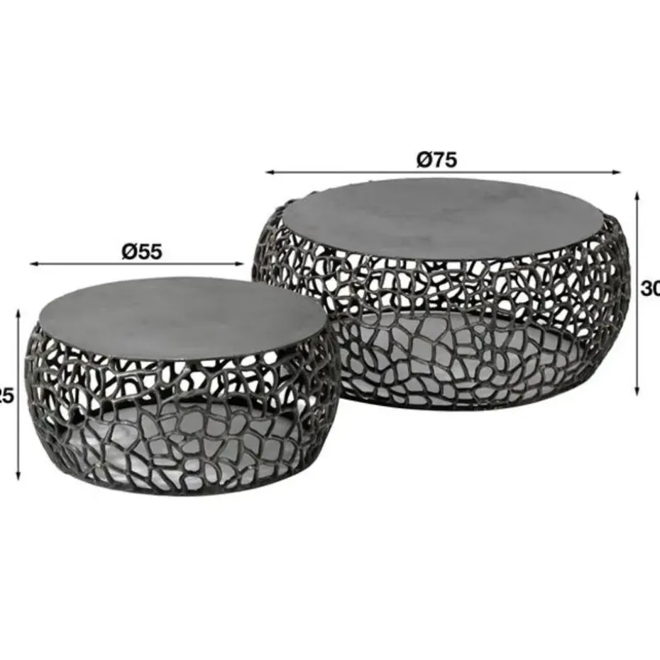 Hoyz - Salontafel Maze - Zwart/Grijs Metaal - Set van 2 - 75x75x30