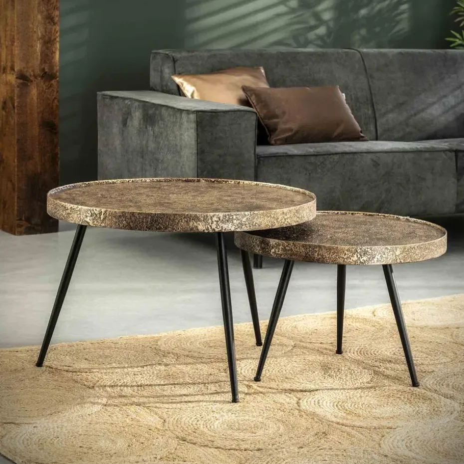 Hoyz - Salontafel Rond Metallic - Goudkleurig - Set van 2