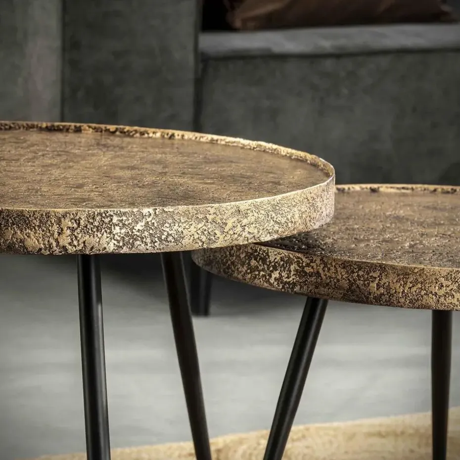 Hoyz - Salontafel Rond Metallic - Goudkleurig - Set van 2