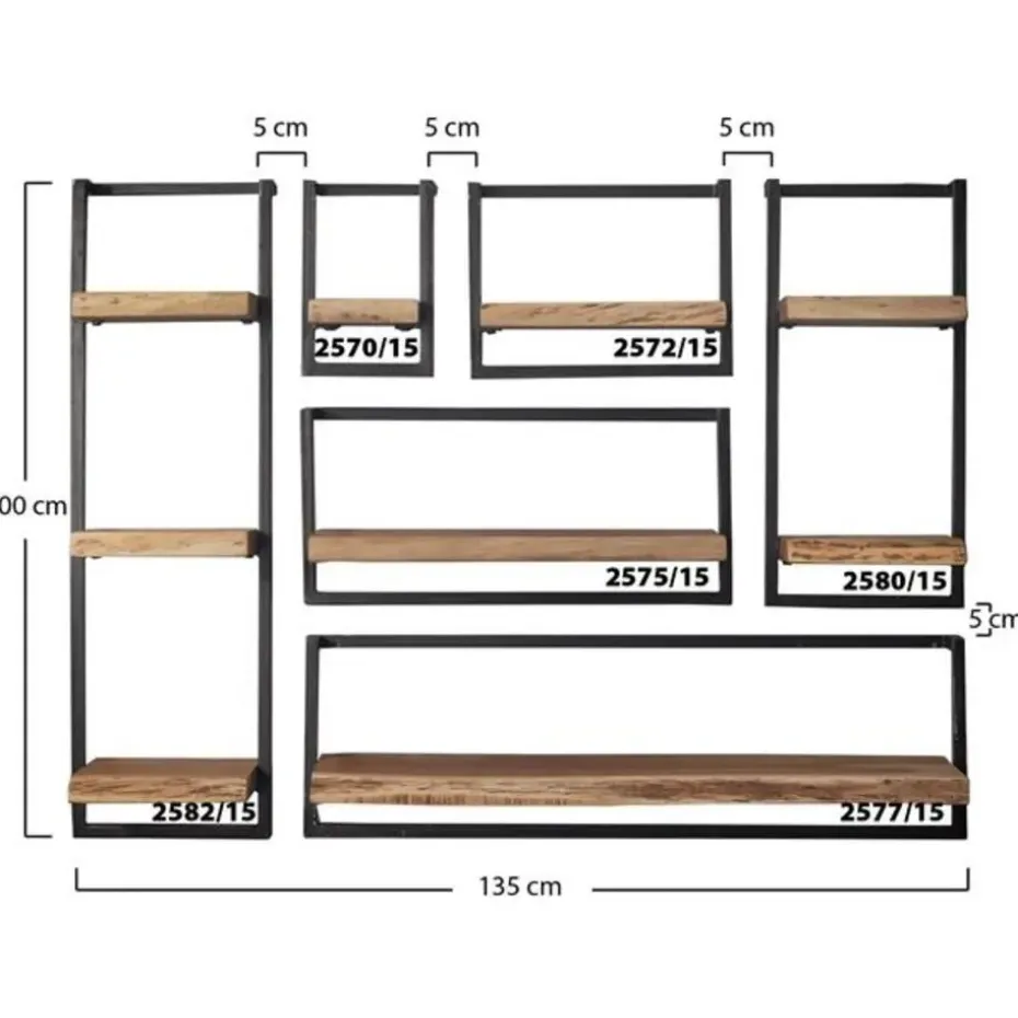 Hoyz - Wandplanken set Edge - Acaciahout - Complete set - 6 stuks