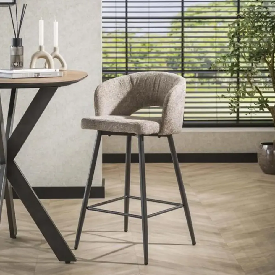 Hoyz Collection - Barstoel Boucle Salon - Tissee Cargo Zandkleur - Set van 2