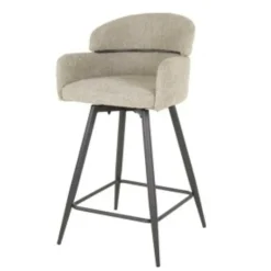 Hoyz Collection - Barstoel Draaibaar Boucle Ronde Rug 2 Stuks - Boucle Zandkleur