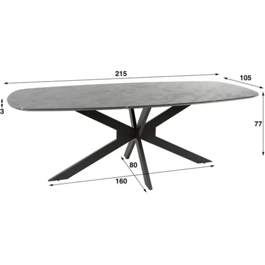 Hoyz Collection - Eetkamertafel 215 Deens Ovaal - 3D Melamine Slate Stone