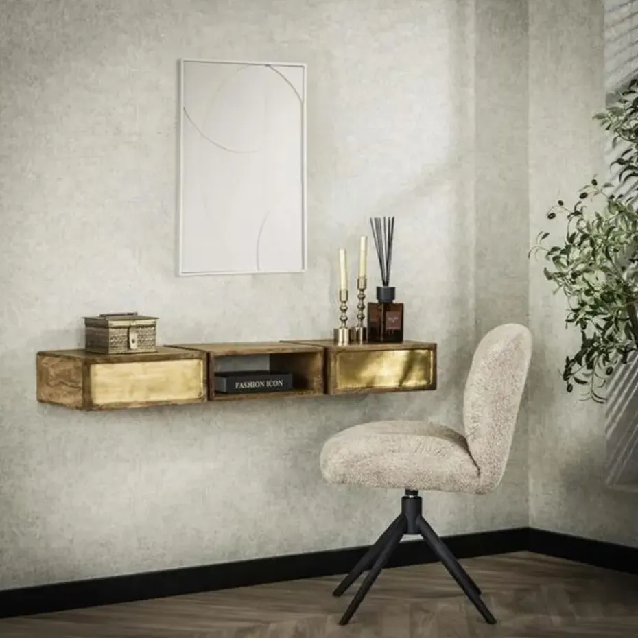 Hoyz Collection - Kaptafel Brass - Massief Mango Zwart - 123cm breed